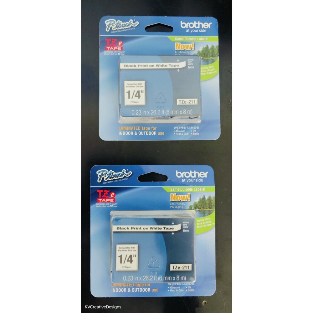 Brother Genuine P-Touch TZe-211 1/4" Label Tape Laminated Black on White (2)